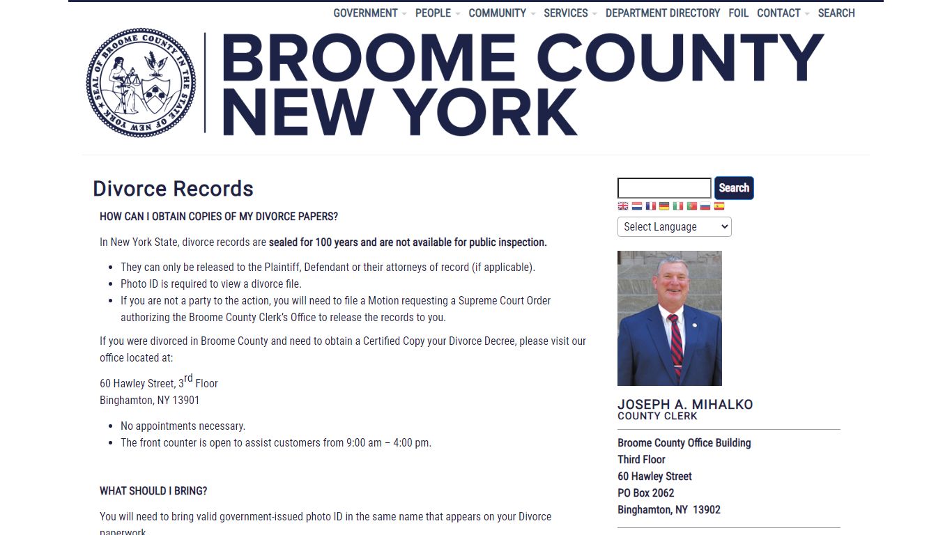 Divorce Records | Broome County